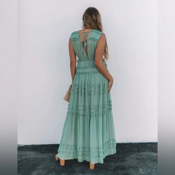 VICI Dance On Air Ruffle Tiered Maxi Dress | Sage | Small - Picture 2 of 9